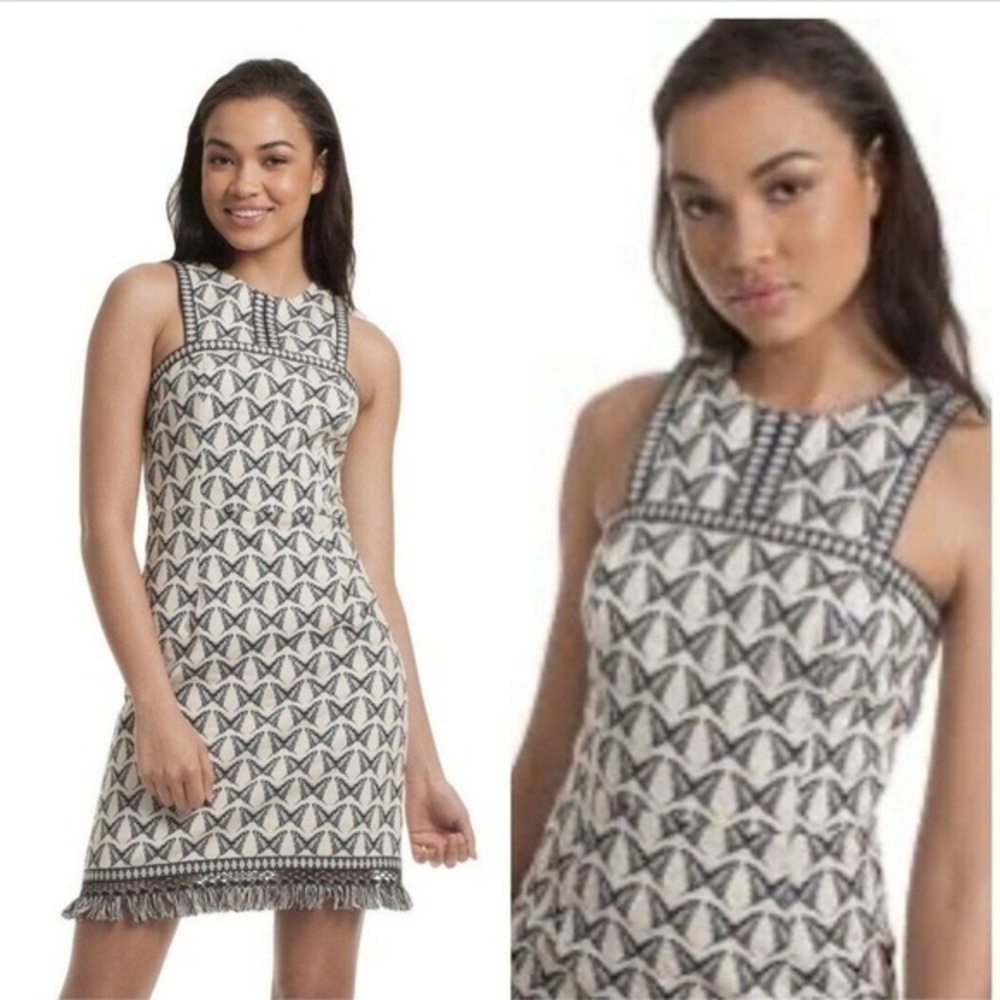 NWT Trina Turk Pacific Shift Dress Butterfly Brocade fringe